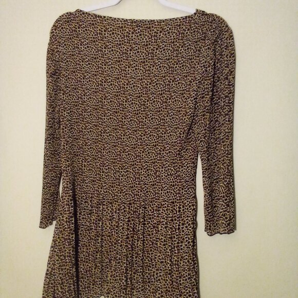 CC Blouse S 3/4 Sleeve Soft Stretch Ribbed Asymmetrical Animal Print Brown Black - Picture 10 of 15